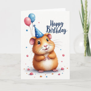 Cute Rodent Birthday Party Hat Card