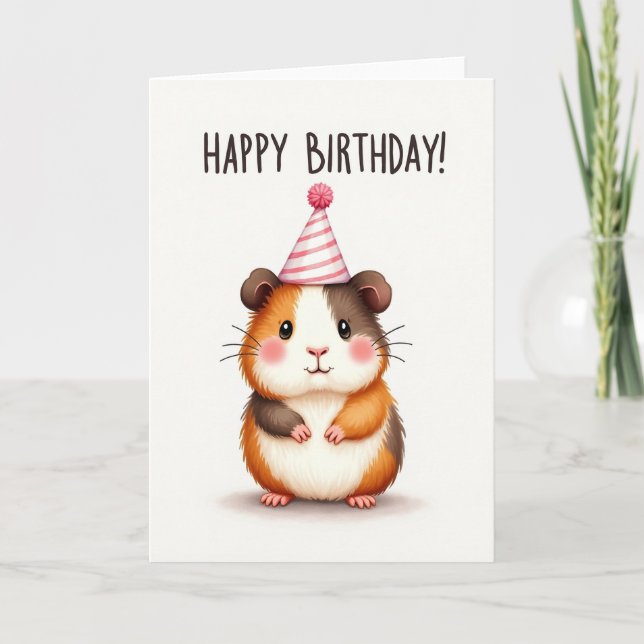 Cute Rodent Party Hat Card (Front)