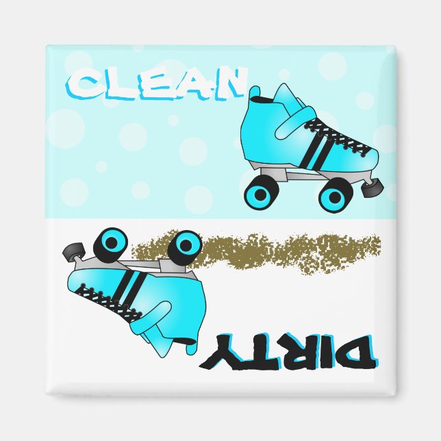 Cute Roller Skate Blue Clean Dirty Dishwasher Magnet (Front)