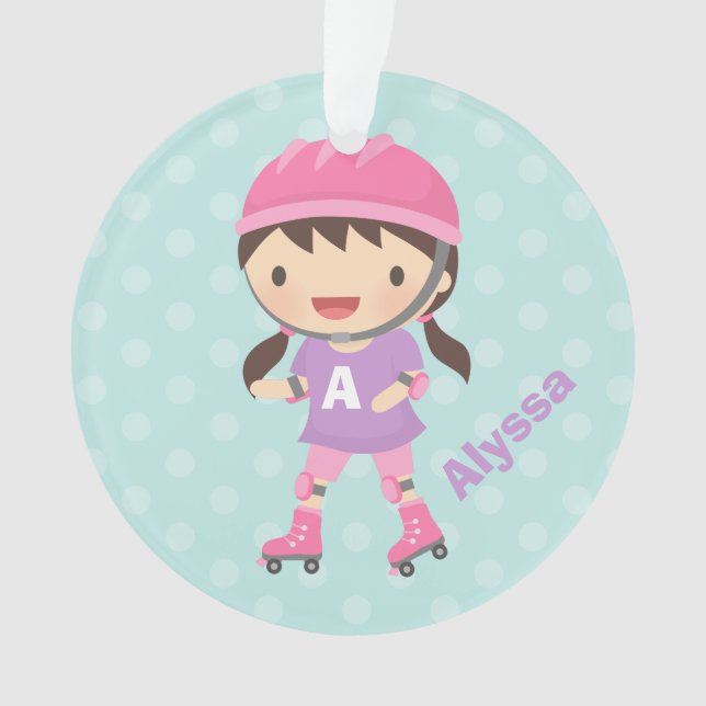 Cute Roller Skater Girl in Pink and Purple Ornament (Front)