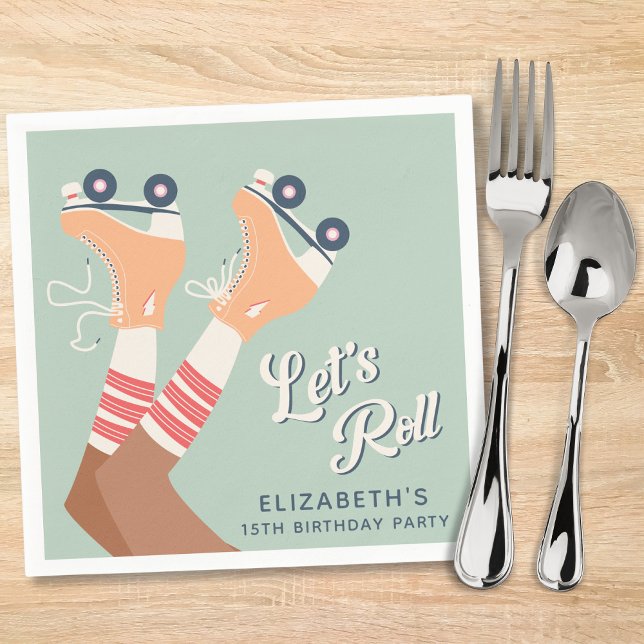 Cute Roller Skating Birthday Party Napkin (Creator Uploaded)
