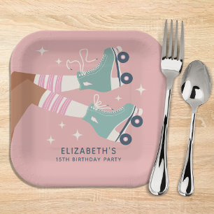 Cute Roller Skating Birthday Party Paper Plate