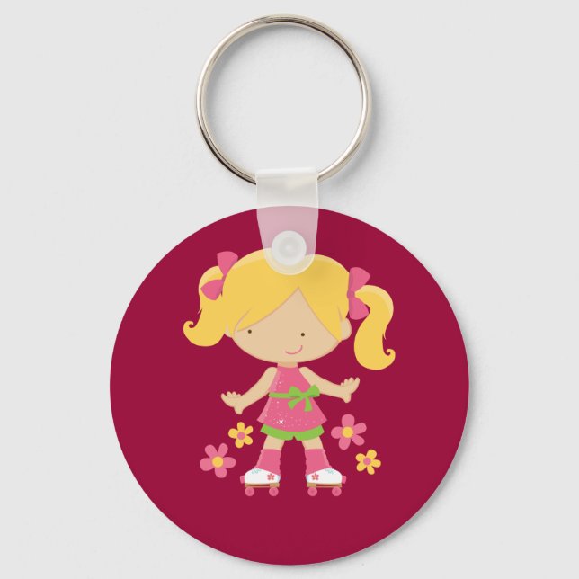 Cute Roller Skating Girl on Skates Gift Key Ring (Front)