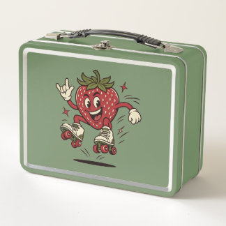 Cute Roller Skating Strawberry Metal Lunch Box
