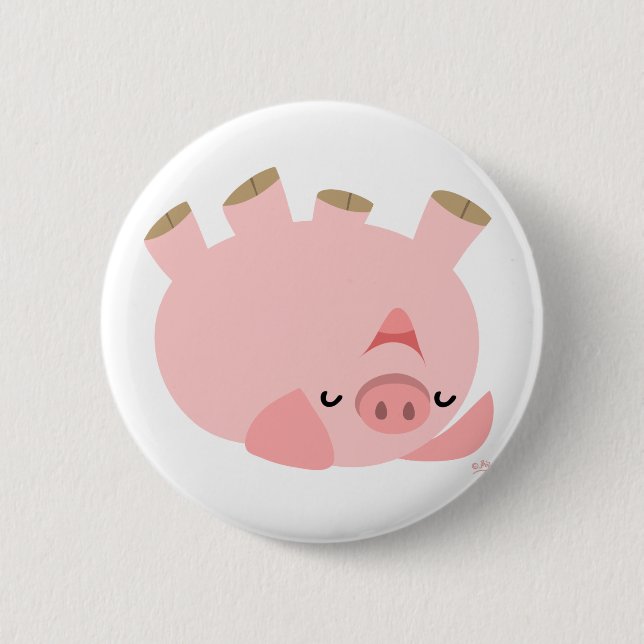 Cute Rolling Over Cartoon Pig 6 Cm Round Badge (Front)
