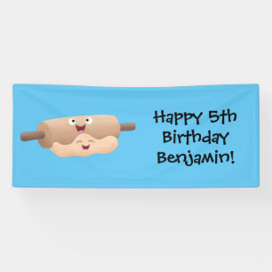 Cute rolling pin and dough pastry baking cartoon banner