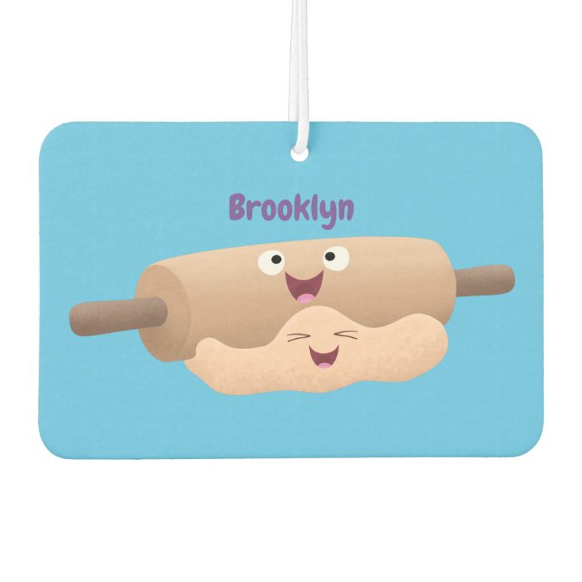 Cute rolling pin and dough pastry baking cartoon car air freshener (Front)