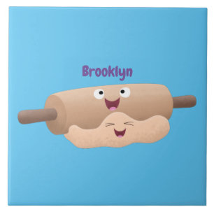 Cute rolling pin and dough pastry baking cartoon ceramic tile