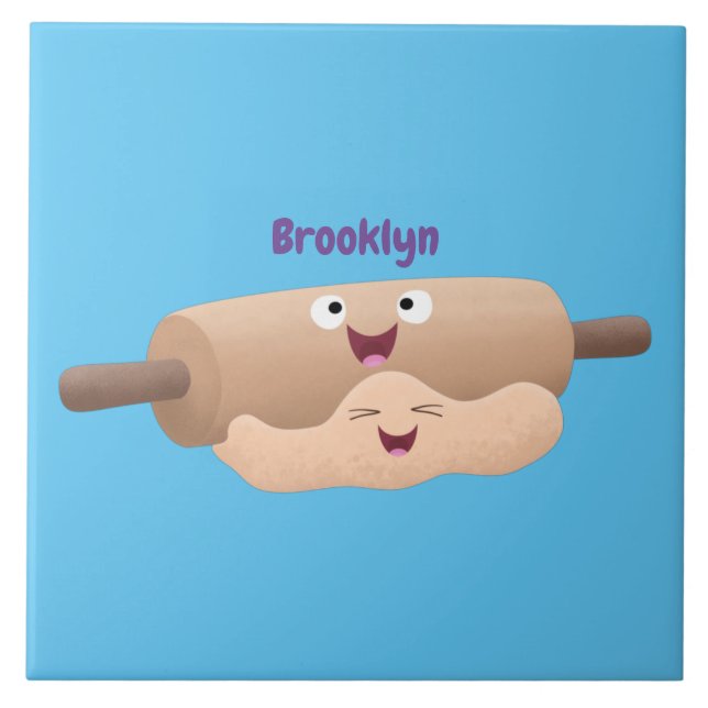 Cute rolling pin and dough pastry baking cartoon ceramic tile (Front)