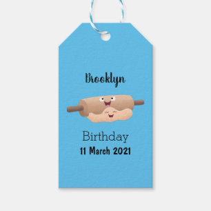 Cute rolling pin and dough pastry baking cartoon gift tags