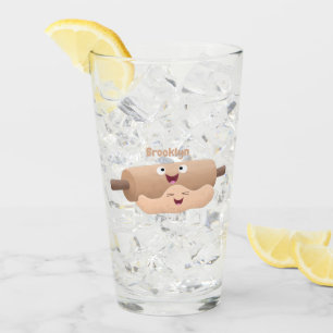 Cute rolling pin and dough pastry baking cartoon glass