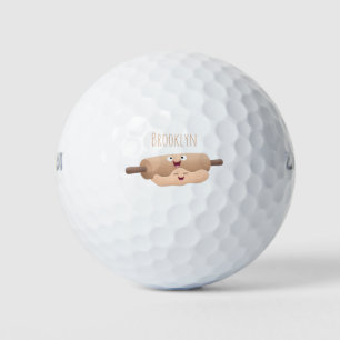 Cute rolling pin and dough pastry baking cartoon golf balls