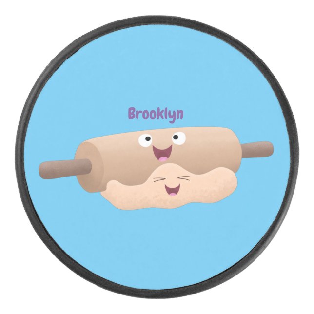Cute rolling pin and dough pastry baking cartoon  hockey puck (Front)
