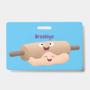Cute rolling pin and dough pastry baking cartoon ID badge