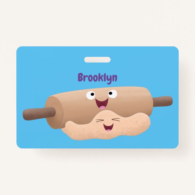 Cute rolling pin and dough pastry baking cartoon ID badge (Front)