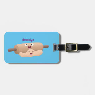 Cute rolling pin and dough pastry baking cartoon luggage tag