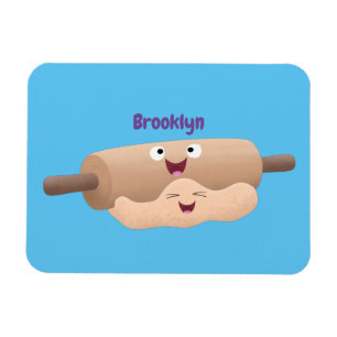 Cute rolling pin and dough pastry baking cartoon magnet
