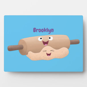 Cute rolling pin and dough pastry baking cartoon  plaque