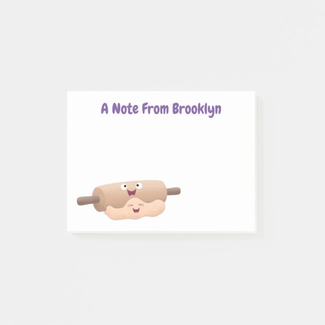 Cute rolling pin and dough pastry baking cartoon post-it notes (Front)