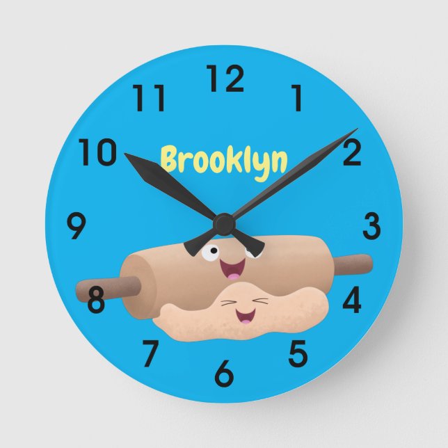 Cute rolling pin and dough pastry baking cartoon round clock (Front)