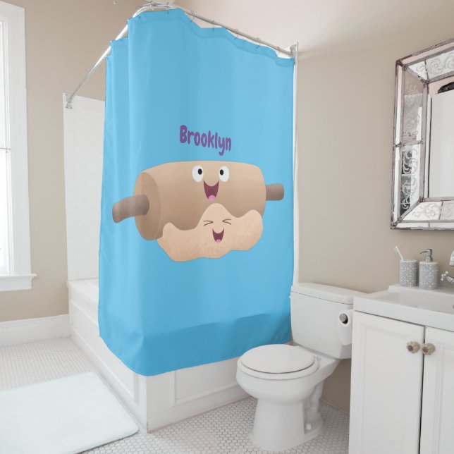 Cute rolling pin and dough pastry baking cartoon  shower curtain (In Situ)
