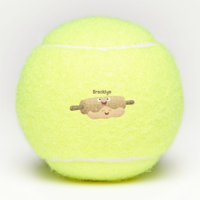 Cute rolling pin and dough pastry baking cartoon tennis balls (Front)