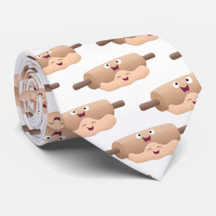 Cute rolling pin and dough pastry baking cartoon tie
