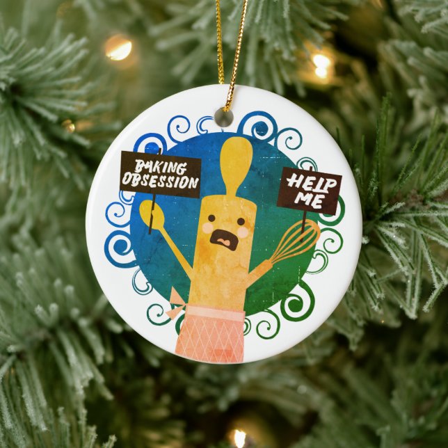 Cute rolling pin baking obssession help Christmas Ceramic Ornament (Tree)