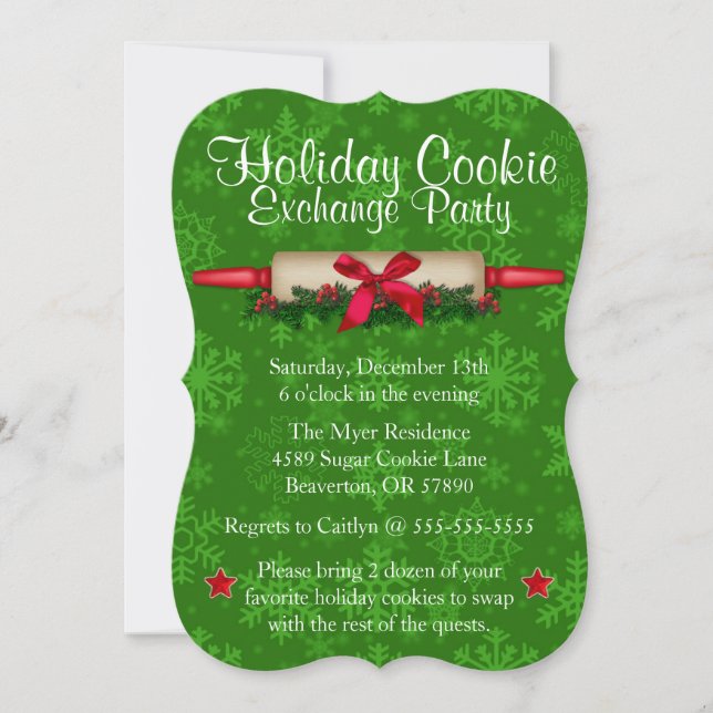 Cute Rolling Pin Cookie Exchange Holiday Invite (Front)
