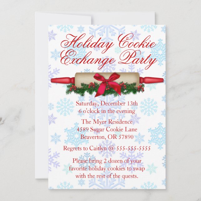 Cute Rolling Pin Cookie Exchange Holiday Invite (Front)