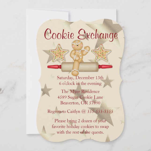 Cute Rolling Pin Cookie Exchange Holiday Invite (Front)
