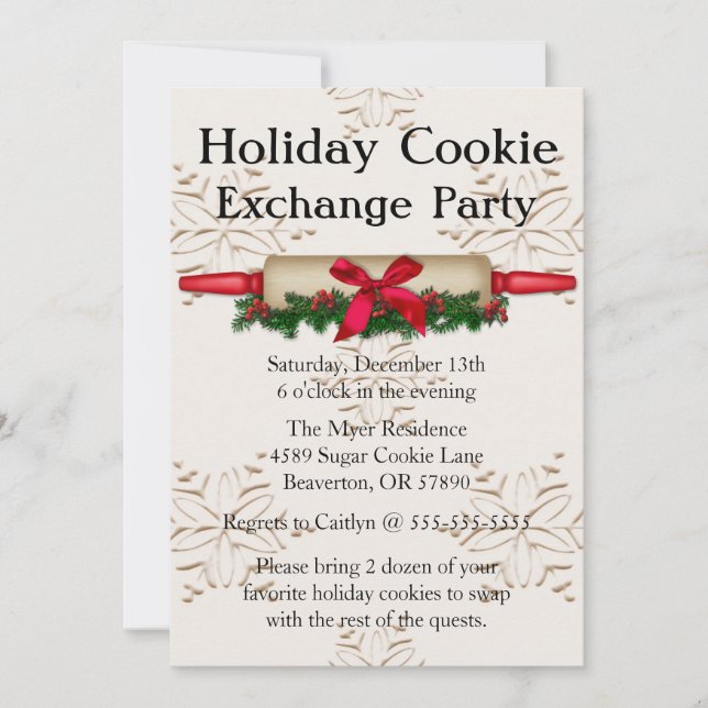 Cute Rolling Pin Cookie Exchange Holiday Invite (Front)