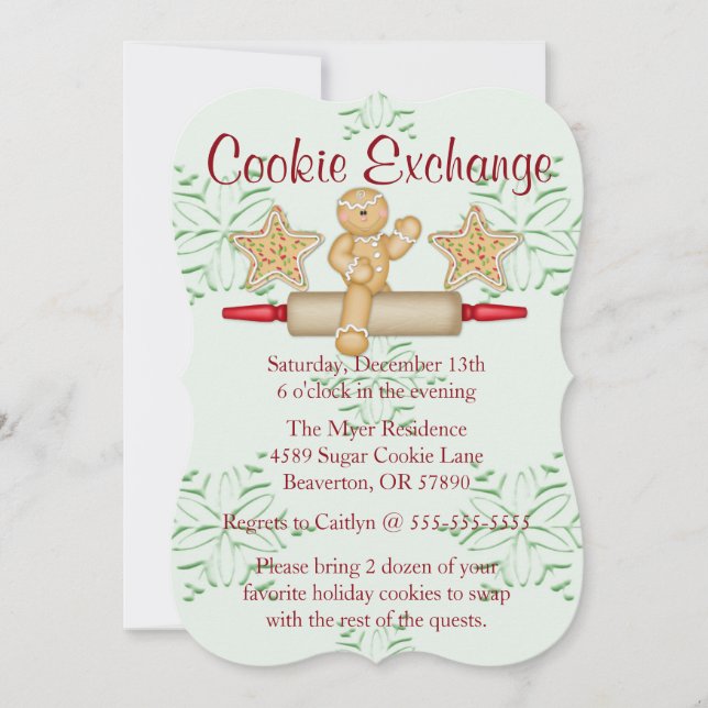Cute Rolling Pin Cookie Exchange Holiday Invite (Front)