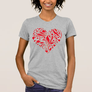 Cute Romantic Abstract Heart Design Red Grey T-Shirt
