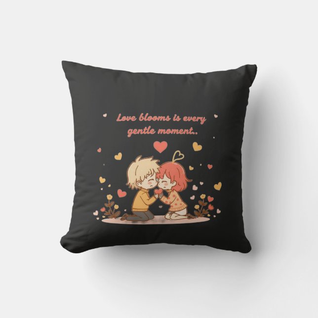 Cute Romantic Anime Couple - Love Moment Cushion (Front)
