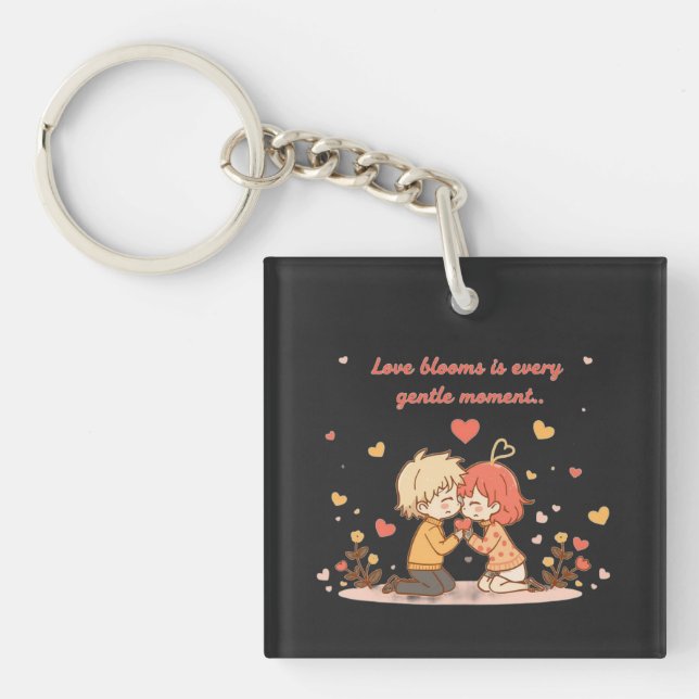 Cute Romantic Anime Couple - Love Moment Key Ring (Front)