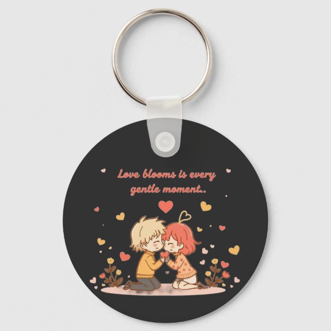 Cute Romantic Anime Couple - Love Moment Key Ring (Front)