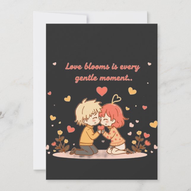 Cute Romantic Anime Couple - Love Moment Thank You Card (Front)
