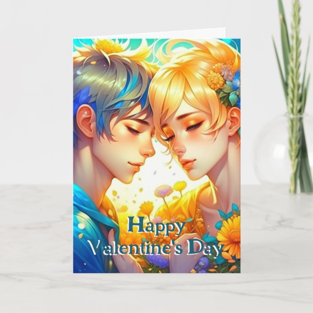 Cute Romantic Anime Couple Valentine's Day Card (Front)