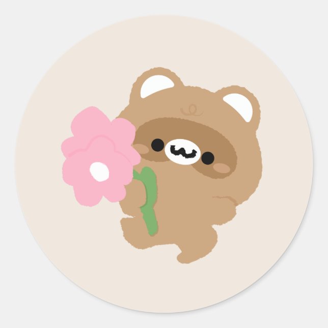 Cute Romantic Beaver Classic Round Sticker (Front)
