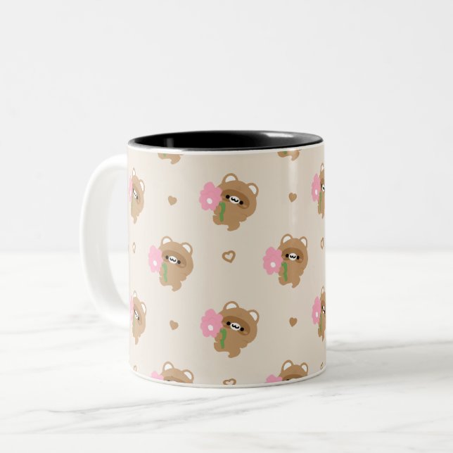 Cute Romantic Beaver Two-Tone Coffee Mug (Front Left)