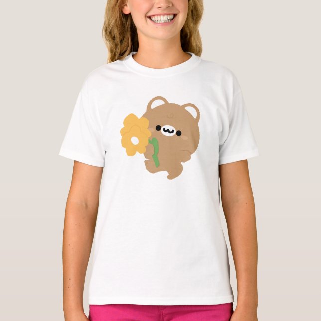 Cute Romantic Brown Bear T-Shirt (Front)