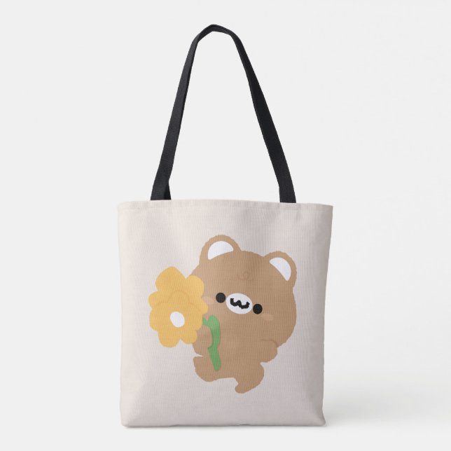 Cute Romantic Brown Bear Tote Bag (Back)