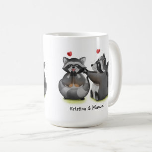 Cute Romantic Cartoon Racoon Couple Coffee Mug