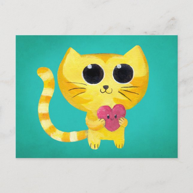 Cute Romantic Cat with Smiling Heart Postcard (Front)