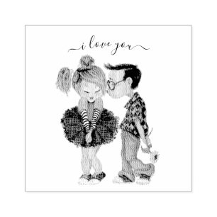 Cute Romantic Couple and Text Rubber Stamp