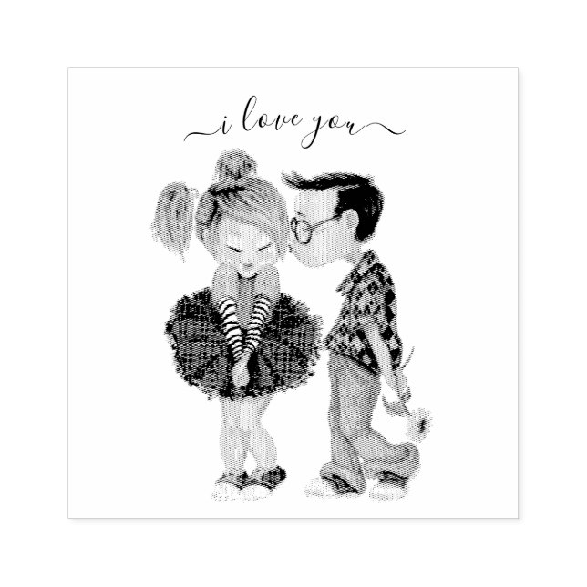 Cute Romantic Couple and Text Rubber Stamp (Imprint)