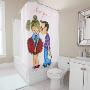 Cute Romantic Couple - Love - I Love You - Kiss Shower Curtain