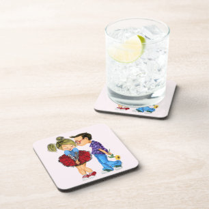 Cute Romantic Couple - Love - Kiss Coaster