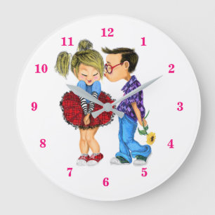 Cute Romantic Couple - Love - Kiss Large Clock